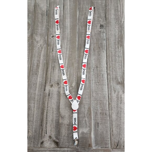 Unbranded Other - I Love Jesus Adjustable Suspenders White With Red & Black Design Unisex